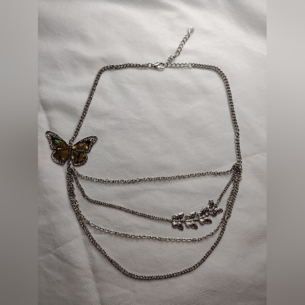 Silver butterfly layered necklace